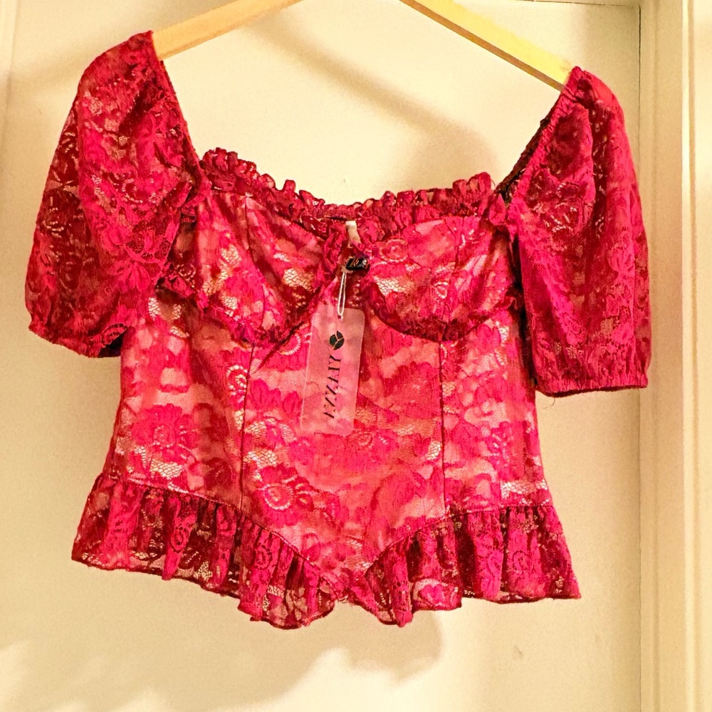 Elegant Scarlet Lace Off-Shoulder Blouse